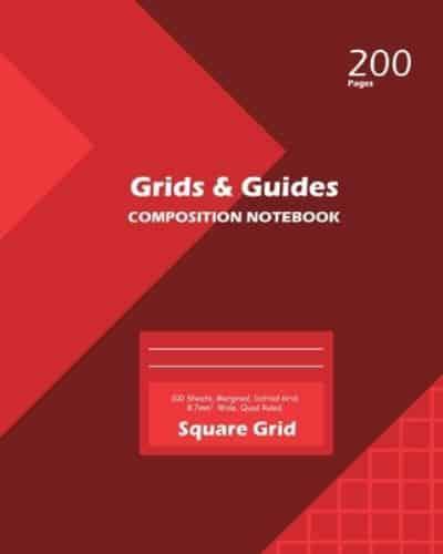 Grids and Guides Square Grid, Quad Ruled, Composition Notebook, 100 Sheets, Large Size 8 x 10 Inch Red Cover
