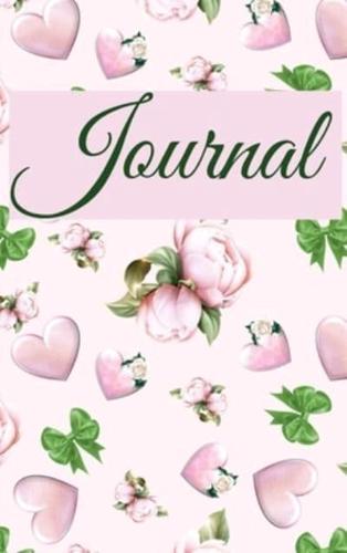 Journal For Her- Pink Flowers and Hearts Hardcover 122 Pages 6X9 Inches