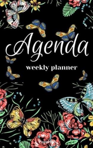 Agenda -Weekly Planner 2021 Butterflies Black Hardcover138 Pages 6X9-Inches