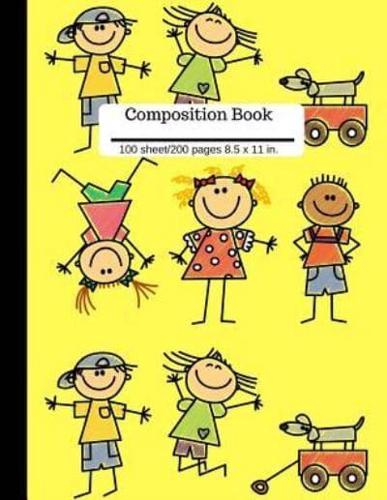 Happy Children Composition Book Lined Wide Ruled Book 100 Pages 8.5 X11