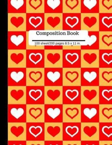 Composition Book 100 Pages 8.5 X 11 Wide Ruled Lined Book Hearts Red Orange