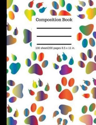 Composition Book Paws Print Wide Ruled Lined Book 100 Pages 8.5 X 11 Size