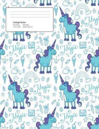 Unicorn Light Pattern Composition College Ruled Book (7.44 X 9.69) 200 Page V12