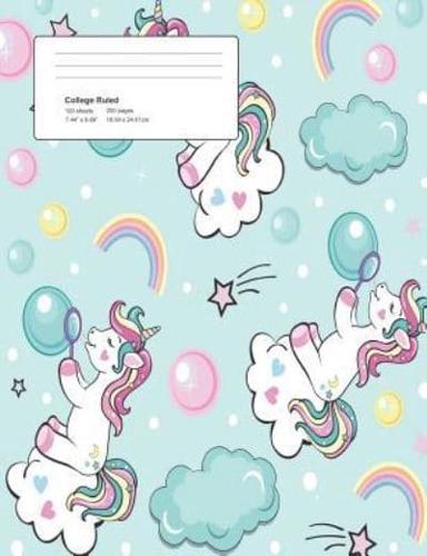 Unicorn Bubble Composition College Ruled Book (7.44 X 9.69) 200 Pages V15