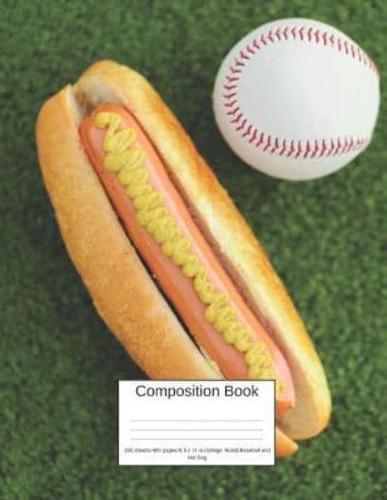 Composition Book 200 Sheets/400 Pages/8.5 X 11 In. College Ruled/ Baseball and Hot Dog