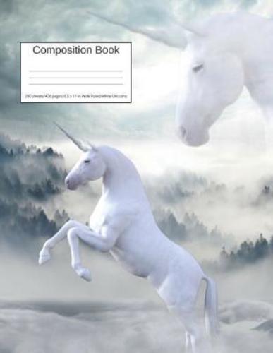 Composition Book 200 Sheets/400 Pages/8.5 X 11 In. Wide Ruled/ White Unicorns