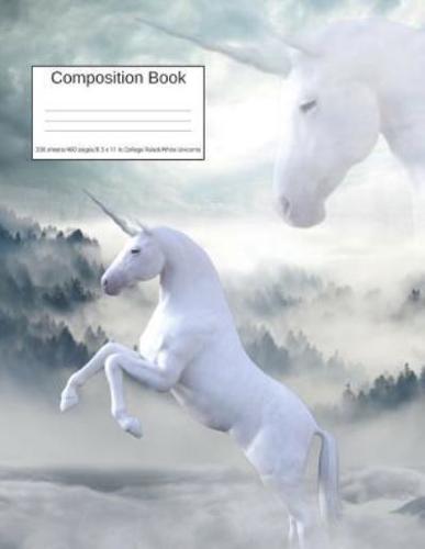 Composition Book 200 Sheets/400 Pages/8.5 X 11 In. College Ruled/ White Unicorns