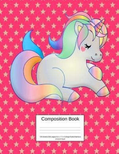 Composition Book 100 Sheets/200 Pages/8.5 X 11 In. College Ruled/ Rainbow Unicorn Hearts