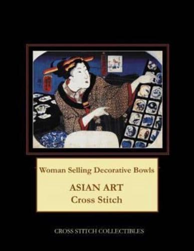 Woman Selling Decorative Bowls: Asian Art Cross Stitch Pattern