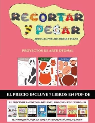 Proyectos de arte otoñal (Animales para recortar y pegar): 20 fichas de actividades infantiles de recortar y pegar diseñadas para desarrollar las habilidades de corte con tijera en niños de preescolar.