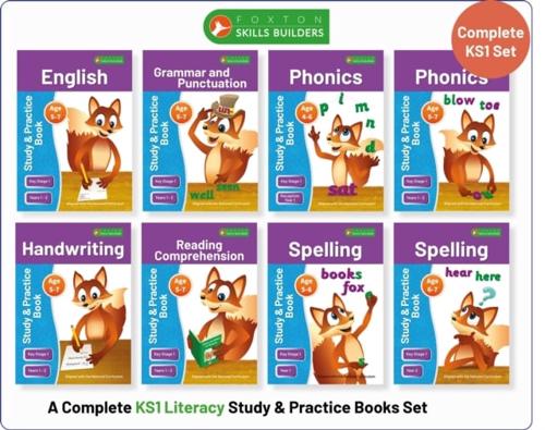 Complete Key Stage 1 Literacy Study & Practice Books - 8-Book Bundle! English, Phonics, Spelling, Handwriting, Reading Comprehension for AGES 4 - 7