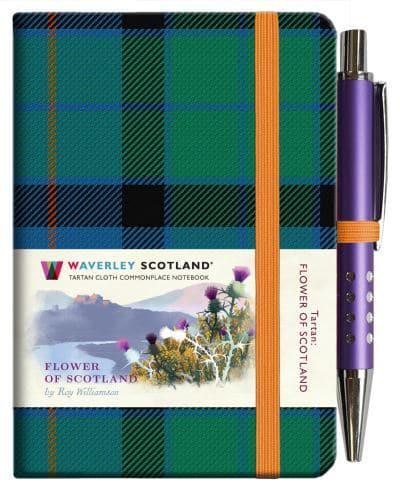 Flower of Scotland Tartan Cloth Notebook (Mini With Pen)