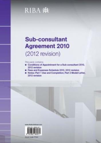 RIBA Sub-Consultant Agreement 2010 (2012 Revision) Pack of 10