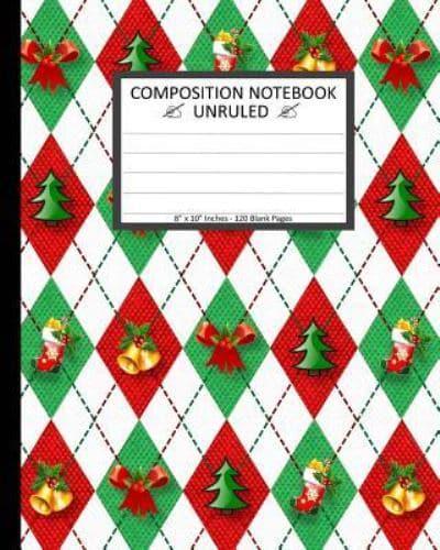 Unruled Composition Notebook 8" X 10". 120 Pages. Christmas Decoration Argyle