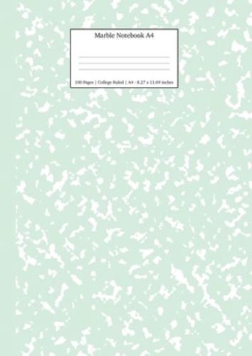 Marble Notebook A4: Mint Green College Ruled Journal