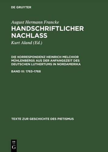 Handschriftlicher Nachlass, Band III, Texte zur Geschichte des Pietismus (1763-1768)