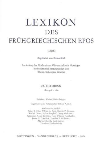 Lexikon Des Fruhgriechischen Epos Lfg. 20