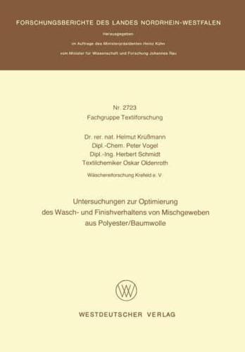 Untersuchungen Zur Optimierung Des Wasch- Und Finishverhaltens Von Mischgeweben Aus Polyester/Baumwolle. Fachgruppe Textilforschung