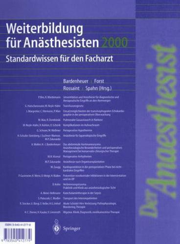 Weiterbildung Fur Anasthesisten 2000: Standardwissen Fur Den Facharzt