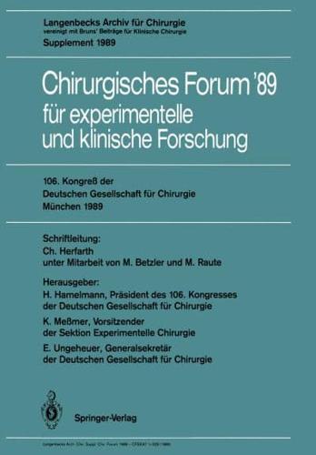 106. Kongre Der Deutschen Gesellschaft Für Chirurgie München, 29. März — 1. April 1989. Forumband