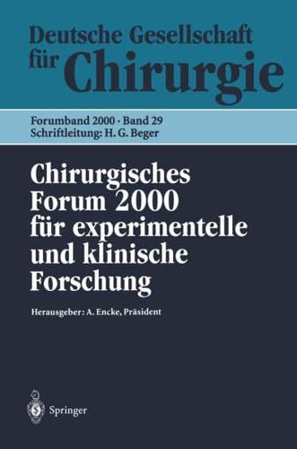 Chirurgisches Forum 2000 Für Experimentelle Und Klinische Forschung Forumband