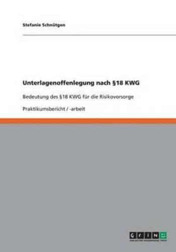 Unterlagenoffenlegung Nach §18 KWG