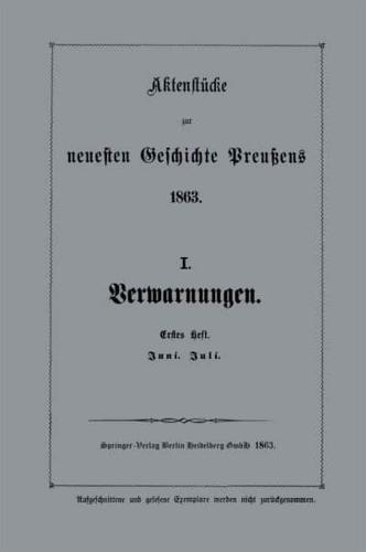 Aktenstücke Zur Neuesten Geschichte Preuens 1863