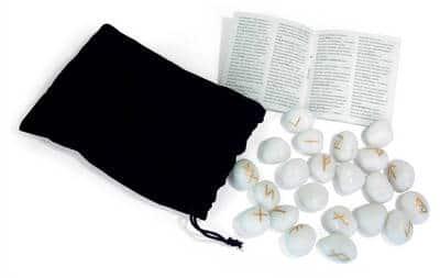 White Onyx Stone Runes Bookshelf Edition