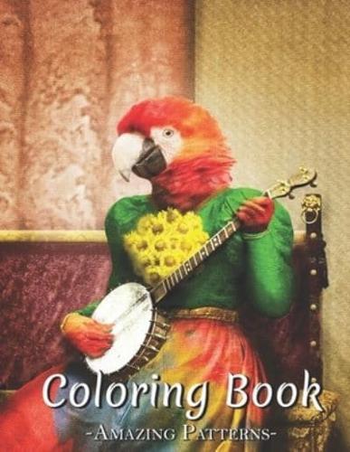 Adult Coloring Book, Stress Relieving Creative Fun Drawings To Calm Down, Reduce Anxiety & Relax Great Christmas Gift Idea For Men & Women ( Banjo-Birdy Coloring Books )
