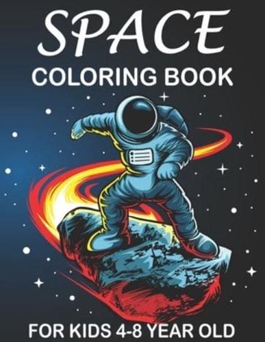 space coloring book for kids 4-8 year old: Space Surfer - Astronaut Collecting Stars and Outer Space Doodle Shuttle Flying With the Planet and Satellite Cartoon Icon Illustration