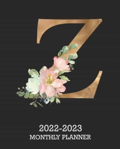 2022-2023 Monthly Planner "Z": Black 2 year Calendar with Initial Gold And Floral Monogram Letter 24 Month Schedule Organizer,Journal & Personal Appointment,Goals,Self Care,Passwords,Contacts Log  Gift Idea for New Year,Christmas,Birthday,Anniversary