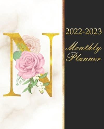 2022-2023 Monthly Planner "N": 2 year Calendar with Initial Gold And Floral - Roses - Monogram Letter & Marble 24 Month Schedule Organizer,Journal & Personal Appointment,Goals,Self Care,Passwords,Contacts Log  Gift Idea for New Year,Christmas,Birthday
