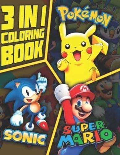 3 in 1 Super Mario Pokemon Sonic Coloring Book
