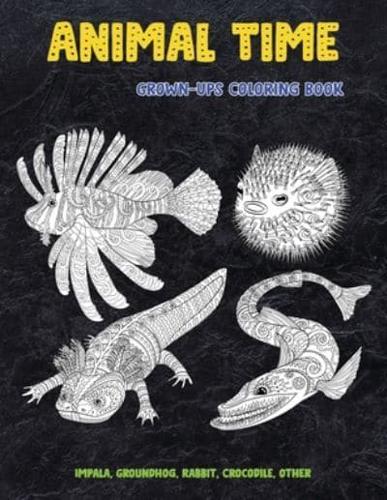 Animal Time - Grown-Ups Coloring Book - Impala, Groundhog, Rabbit, Crocodile, Other