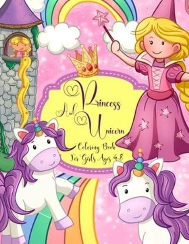 Princess And Unicorn Coloring Book For Girls Ages 4-8