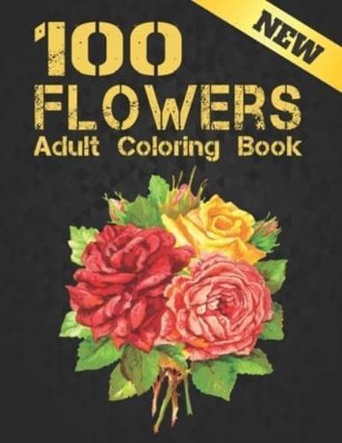 New 100 Flowers Adult Coloring Book