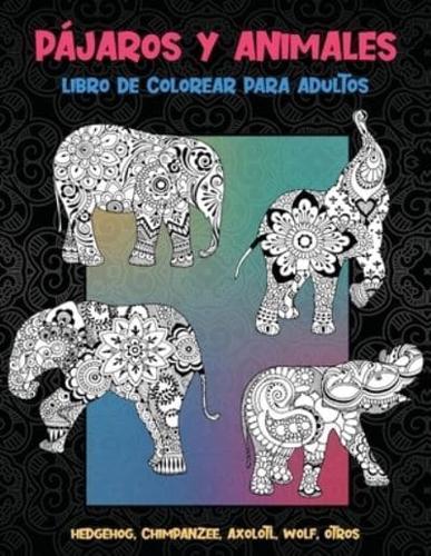 Pájaros Y Animales - Libro De Colorear Para Adultos - Hedgehog, Chimpanzee, Axolotl, Wolf, Otros