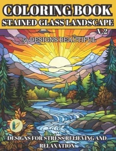 Stained Glass Landscape Coloring Book Designs for Stress Relieving and Relaxation