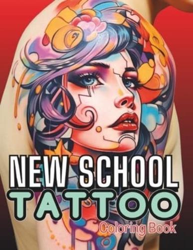New School Tattoo Coloring Book for Adults