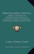 Miscellanea Critica - Carel Gabriel Cobet (author)