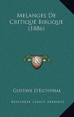 Melanges De Critique Biblique (1886)