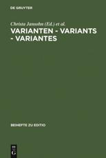 Varianten - Variants - Variantes - Christa Jansohn (editor), Bodo Plachta (editor)