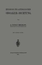 Zeugnisse Zur Altenglischen Odoaker-Dichtung - Imelmann, Rudolf Hans Robert
