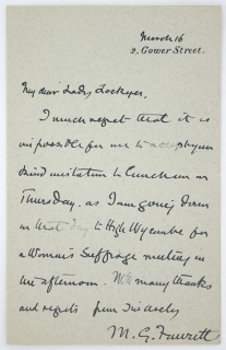 Autograph Letter signed, to Lady Lockyer.