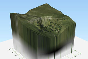 3D terrain example displayed on a grid